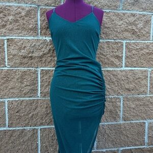 Source Unknown Teal Gathered Midi Dress